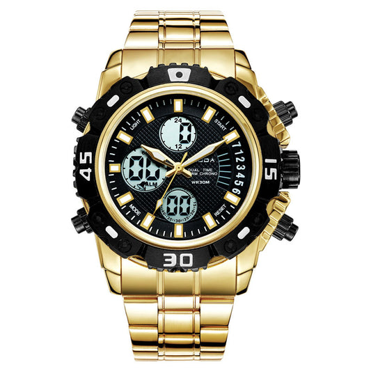 Electronic double display quartz watch men's steel belt business watch