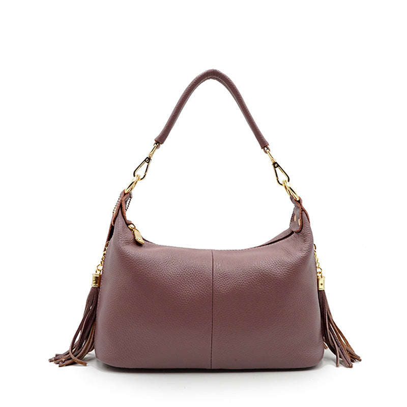 Top layer cowhide tassel single shoulder messenger leather handbag