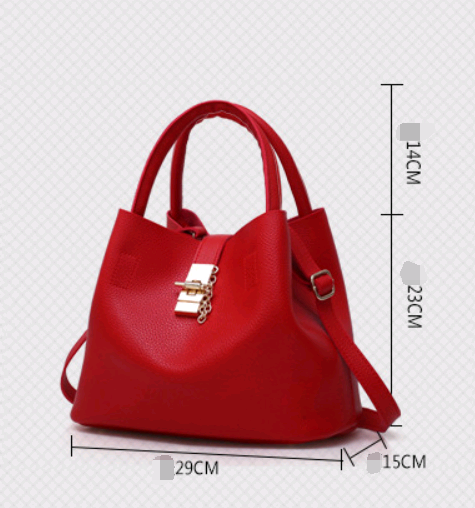 Women's bag shoulder bag thickening lychee pattern PU portable bucket bag women's mother Europe and America thick shoulder Messenger bag