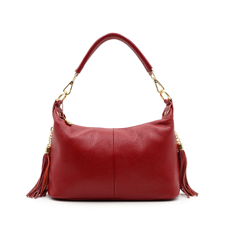 Top layer cowhide tassel single shoulder messenger leather handbag