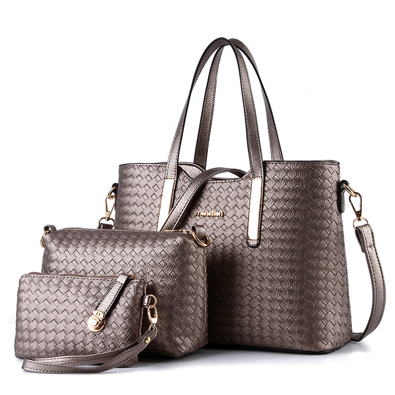 Lady bag spring European female bag leather braided composite bag three piece shoulder diagonal handbag